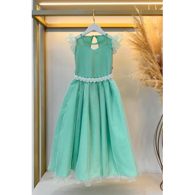 Vestido Infantil Longo Verde Daminhas de Honra C/ Glitter