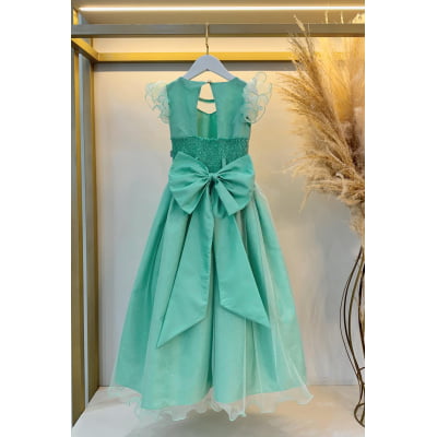 Vestido Infantil Longo Verde Daminhas de Honra C/ Glitter