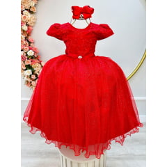 Vestido Infantil Longo Vermelho C/ Renda Daminhas de Honra