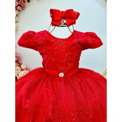 Vestido Infantil Longo Vermelho C/ Renda Daminhas de Honra