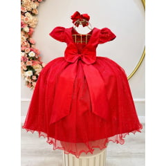 Vestido Infantil Longo Vermelho C/ Renda Daminhas de Honra