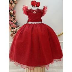 Vestido Infantil Longo Vermelho Daminhas de Honra C/ Glitter