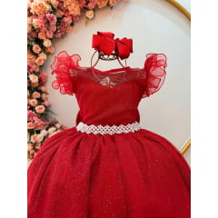 Vestido Infantil Longo Vermelho Daminhas de Honra C/ Glitter