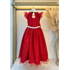 Vestido Infantil Longo Vermelho Daminhas de Honra C/ Glitter