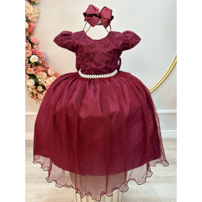 Vestido Infantil Marsala C/ Renda Daminhas de Honra Longo
