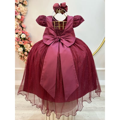 Vestido Infantil Marsala C/ Renda Daminhas de Honra Longo