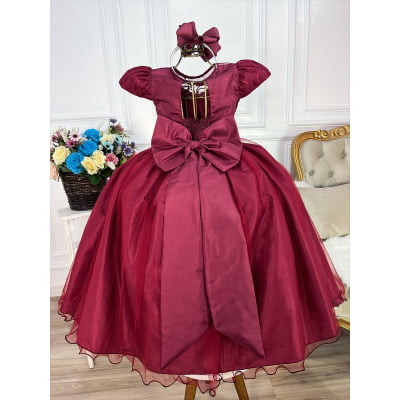 Vestido Infantil Marsala Damas Honra Casamento Renda Pérolas