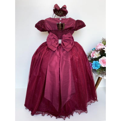 Vestido Infantil Marsala Damas Renda Cinta Pérolas Casamento