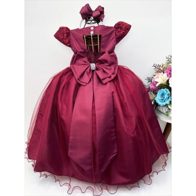 Vestido Infantil Marsala Renda Damas Honra Casamentos Pérola