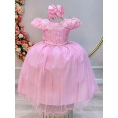 Vestido Infantil Rosa Claro C/ Renda Daminhas de Honra Longo