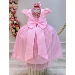 Vestido Infantil Rosa Claro C/ Renda Daminhas de Honra Longo