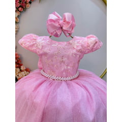 Vestido Infantil Rosa Claro C/ Renda Daminhas de Honra Longo