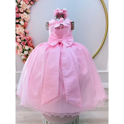 Vestido Infantil Rosa Damas de Honra Casamentos C/ Broche