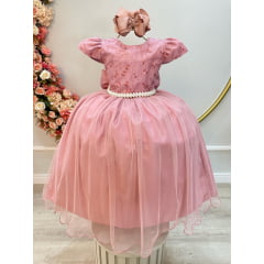 Vestido Infantil Rose C/ Renda Daminhas de Honra Longo