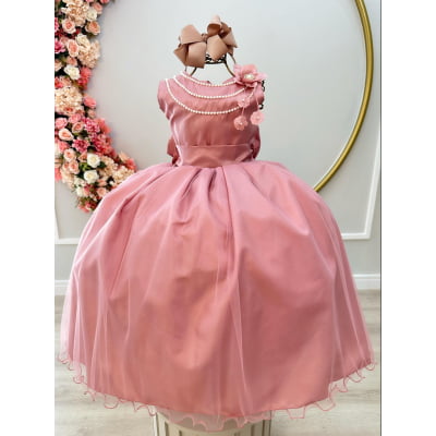 Vestido Infantil Rose Damas de Honra Casamentos C/ Broche