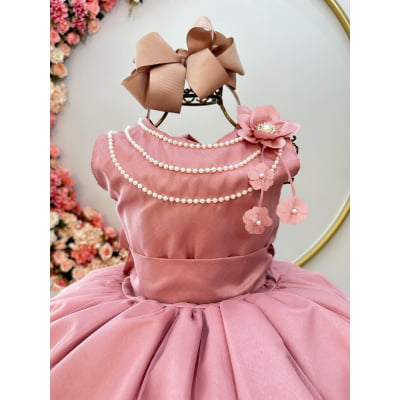 Vestido Infantil Rose Damas de Honra Casamentos C/ Broche