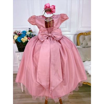 Vestido Infantil Rose Damas Honra Casamento C/ Renda Pérolas