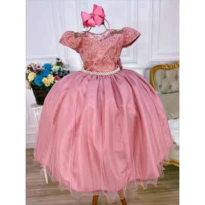 Vestido Infantil Rose Damas Honra Casamento C/ Renda Pérolas