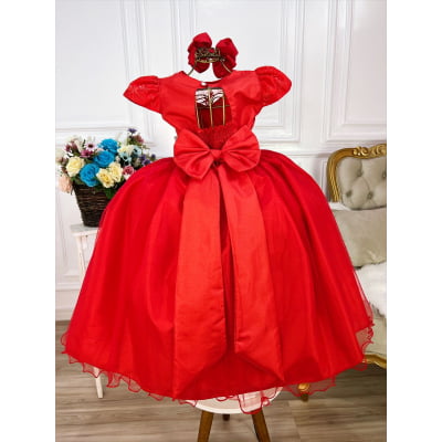 Vestido Infantil Vermelho Damas Honra Casamento Renda Pérola