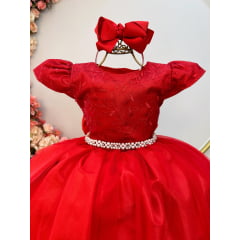 Vestido Infantil Vermelho Renda Damas Honra Casamentos Pérola