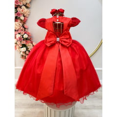 Vestido Infantil Vermelho Renda Damas Honra Casamentos Pérola