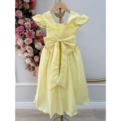 Vestido Infantil Amarelo Busto Nervura Daminhas Luxo
