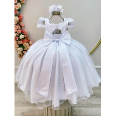 Vestido Infantil Branco C/ Busto Nervura Festas e Damas