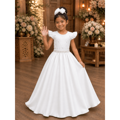Vestido Infantil Branco Nervura com Pérolas Cinto Luxo Vestido Infantil Branco Nervura com Pérolas Cinto Luxo