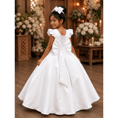 Vestido Infantil Branco Nervura com Pérolas Cinto Luxo