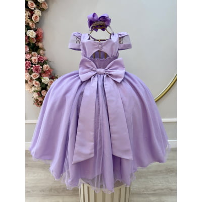 Vestido Infantil Longo Lilás Busto Nervura C/ Pérolas Damas