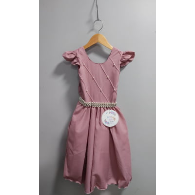 Vestido Infantil Longo Rose C/ Busto Nervura Daminhas Festas Vestido Infantil Longo Rose C/ Busto Nervura Daminhas Festas