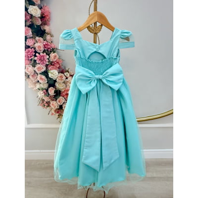 Vestido Infantil Longo Verde Busto Nervura C/ Pérolas Damas