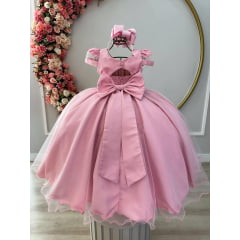 Vestido Infantil Rose C/ Busto Nervura Cinto Pérolas Damas