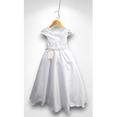 Vestido Infantil Longo Branco Busto C/ Renda Casamentos Luxo