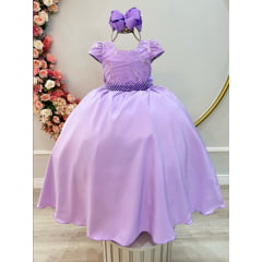 Vestido Infantil Longo Lilás Busto C/ Renda Casamentos Luxo