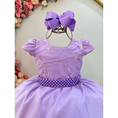 Vestido Infantil Longo Lilás Busto C/ Renda Casamentos Luxo