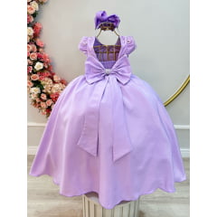 Vestido Infantil Longo Lilás Busto C/ Renda Casamentos Luxo