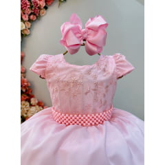 Vestido Infantil Longo Rosa Claro Busto C/ Renda Casamentos