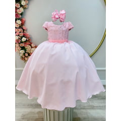 Vestido Infantil Longo Rosa Claro Busto C/ Renda Casamentos