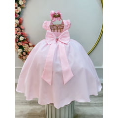 Vestido Infantil Longo Rosa Claro Busto C/ Renda Casamentos