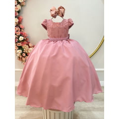 Vestido Infantil Longo Rose Busto C/ Renda Casamentos Luxo