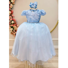 Vestido Infantil Azul Bebê Busto C/ Renda Festas Casamento