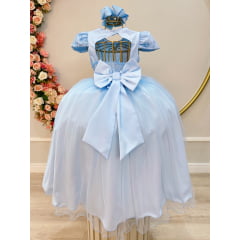 Vestido Infantil Azul Bebê Busto C/ Renda Festas Casamento