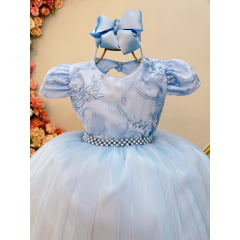 Vestido Infantil Azul Bebê Busto C/ Renda Festas Casamento