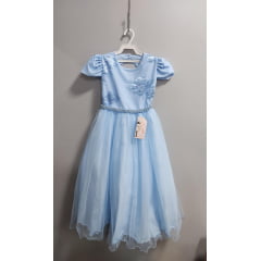 Vestido Infantil Azul Bebê Busto C/ Renda Casamento Festas