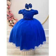 Vestido Infantil Azul Royal Damas Luxo C/ Renda Metalizada