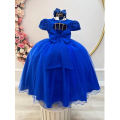 Vestido Infantil Azul Royal Damas Luxo C/ Renda Metalizada