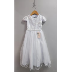 Vestido Infantil Branco Busto C/ Renda Luxo Casamento Festas