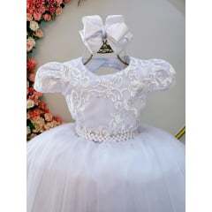 Vestido Infantil Branco Busto C/ Renda Luxo Festas Casamento