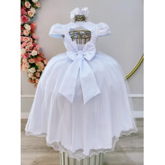 Vestido Infantil Branco Busto C/ Renda Luxo Festas Casamento